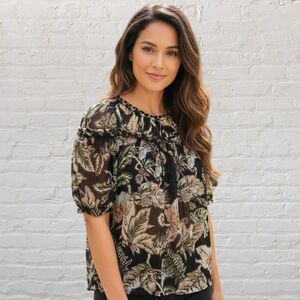 Banana Republic Floral Peasant Top M Tropical Print Boho Short Sleeve